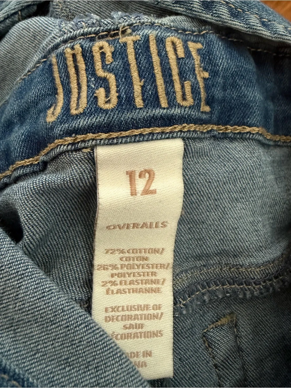 Justice Denim Lace Overalls Pockets Snap Button sides adjustable straps Youth 12